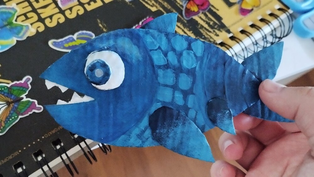 blue cardboard fish